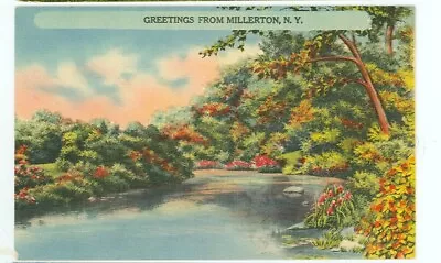 Millerton New York-greetings-river-trees-linen-#14128-(ny-mmisc) • $2.69