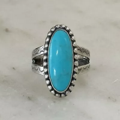 Vintage SIGNED Native American Turquoise Sterling Silver Ring Size 9 • $44.95