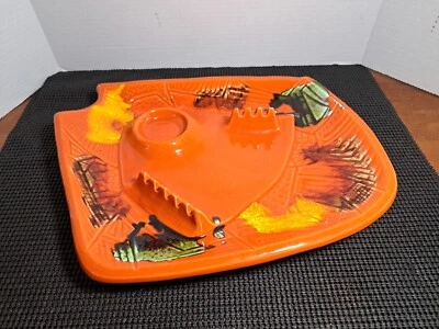 $42 • Buy Vintage MCM California Pottery Ashtray Large Orange Abstract 8 Cigarette 