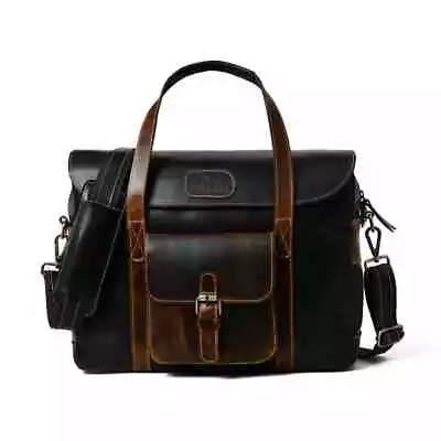 Vintage Leather 16 Inch Messenger Briefcase Bag For Men & Women - Blue & Brown • $84.99