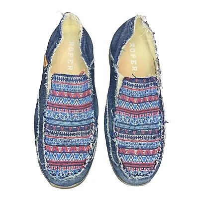 Roper Slip On Denim Shoes Flats Women’s Size 8.5 Tribal Print Western Slip On  • $32