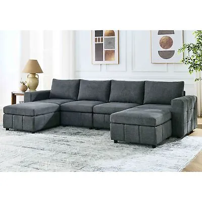 Modern U-Shaped Modular 4 Seat Convertible Sectional Sofa Couch With 2 Ottoma • $1135