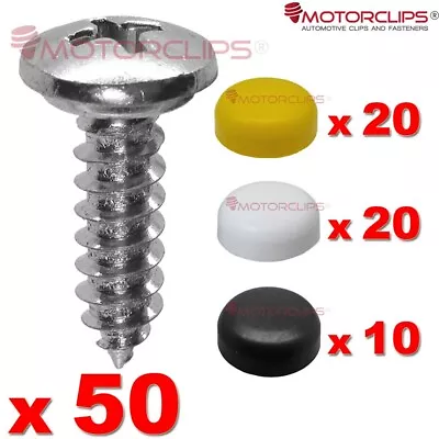 Number Plate Screws Caps Self Tapping Yellow White Black Car Fitting Fixing X 50 • £9.65