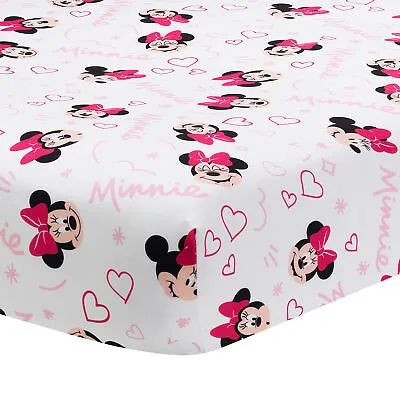 Lambs & Ivy Disney Baby Minnie Mouse Love White/Pink Heart Fitted Crib Sheet • $16.99