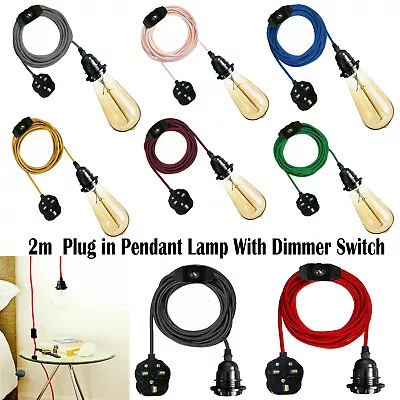 Plug In Pendant Light Kit With 2M Fabric Flex Cable Switch Hanging Lamp Kit • £13.19