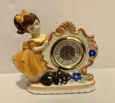 Vintage Narco Working Wind Up Clock 6” Tall Girl W/black Cat Germany • $19.99