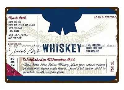 $18.99 • Buy Pabst Blue Ribbon Whiskey Metal Tin Sign Old Brew Pub Decor