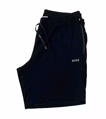 Hugo Boss Men's Stretch-Cotton Shorts With Contrast Logo And Drawcord In Black • £34.99