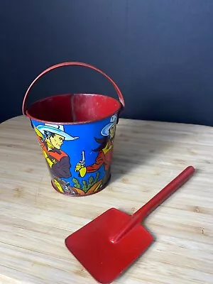 Vintage 50s Small 3  Tin Lithograph OHIO ART  Childs Sand Pail & Shovel Cowboys • $105