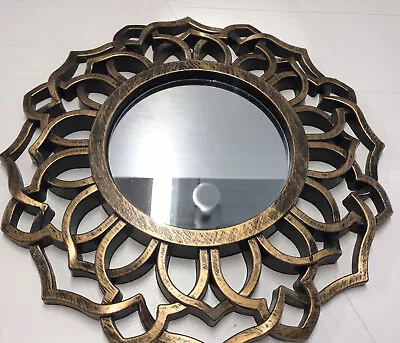 Wall Mirrors Round Plastic Frames Gold Black MCM  Vtg Set Of 2 9  Accent Decor • $16.99