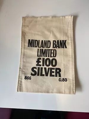 Vintage MIDLAND BANK £100 Silver 866 Coin Money Bag Cream Cloth NEW And UNUSED • £5