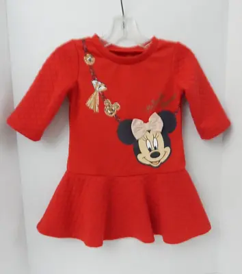 Disney * Red Long Waisted Minnie Mouse Dress W/Long Sleeves * Size 2 • $4.25