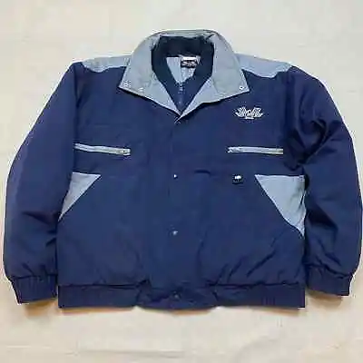 Vintage 80s Ford Thunderbird T-Bird Puffer Jacket XL Car Promo Blue Grey • $75