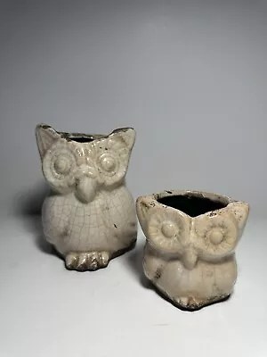 Owls Mother And Baby Set Crackle Finish Planter/Decor Candle Holder • $12