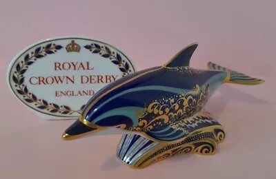 £110 • Buy Royal Crown Derby Lyme Bay Dolphin, Paperweight, Gold Stopper, Boxed, Very Good 