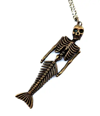 BRONZE MERMAID SKELETON PENDANT Chain Siren Skull Goth Punk Necklace 2B • $9.99