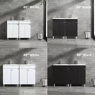 40 /48  Bathroom Vanity Double Sink Cabinet With Faucet & Drain Set White/Black • $519.99
