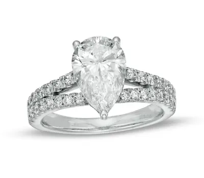 Vera Wang Love 2 Ct Pear Cut CZ-Stone Split Shank 14K White Gold Engagement Ring • $263.50