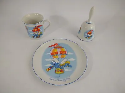 $29.99 • Buy 3 1982 Vtg Smurfs Porcelain Pieces, Hot Air Balloon Design, **Look To Descript