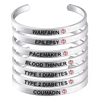 Stainless Steel Medical Alert Bracelet Diabetes Type 1 2 Bangles For Women Men • £4.98