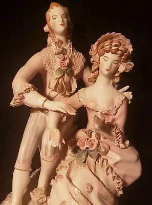 Vintage French Porcelain Figural Figurines Lamp Bisque Flowers Brass Base 30  • $99.99