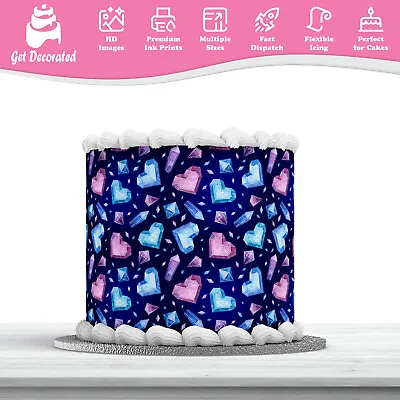 Hearts Crystal Edible Cake Wrap Topping ICING Sheet Ribbon Print Not Precut • £4.99