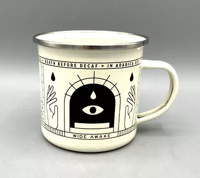 Mr. Black “In Arabica Veritas Death Before Decaf” Enamel Metal Coffee Cup Mug  • $9.95