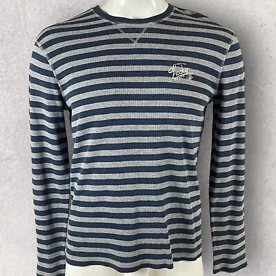 Lucky Brand Thermal Shirt Mens Small Blue Gray Grey Striped Long Sleeve 251 • $12.95