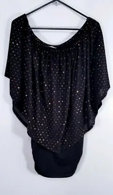 $33 • Buy VaVa By Joy Han Dress Size S Black Bronze Diamond Pattern Overlay Bodycon