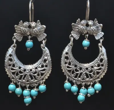 Taxco Mexican 925 Silver Kissing Birds Dangle Earrings Frida Kahlo Style • $65.44