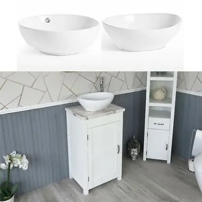 Cloakroom Bathroom White Vanity Unit Wash Stand White Marble Ceramic Basin 308 • £449