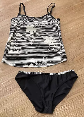 Maternity Tankini / Two Piece Swimming Costume From Moda Black And Cream Size 10 • £5