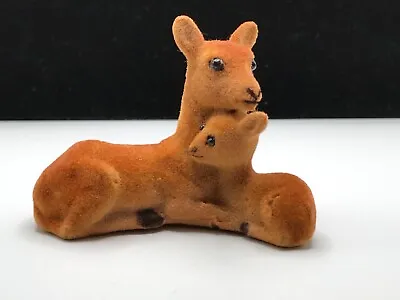 Flocked Deer Family Figurine Vintage Christmas Doe With Fawn MCM • $12.99