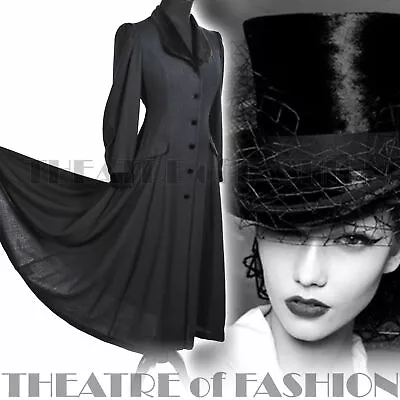 £345 • Buy COAT DRESS VICTORIAN 40s VINTAGE LAURA ASHLEY RIDING MISTRESS EDWARDIAN NOIR 
