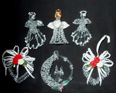 6~vintage Spun Glass Angels-hearts-wreath Christmas Tree Ornaments • $16