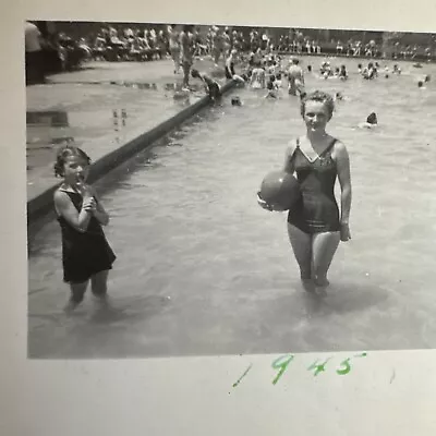 1945 Pretty Woman & Weird Face VINTAGE PHOTO Swimming Pool Vernacular Snapshot • $8.40