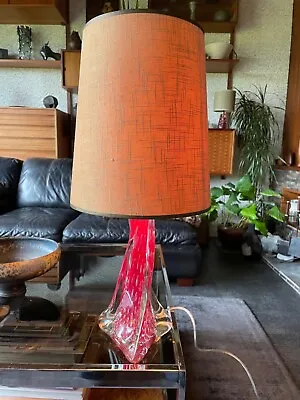 Large Vintage Seguso Archimede Murano Bullicante Lamp Base In Clear And Red • £250