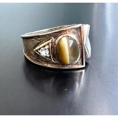 Dason Mens Yellow Gold  And Tiger's Eye And Aquamarine Ring Size 9.75 Sky • $396