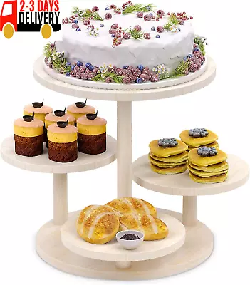 4 Tier Round Cupcake Tower Stand For 50 CupcakesWood Cake Stand With Tiered Tra • $57.99