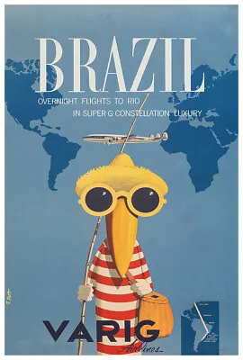 Varig - Brazilian Airway - Brazil - 1950 - Vintage Airline Travel Poster • $12.99