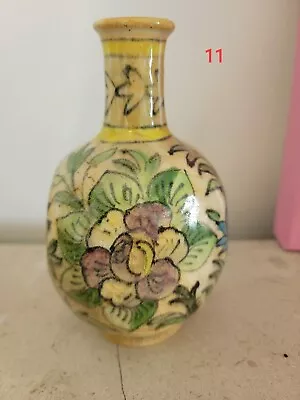Antique Persian Pottery Glazed Qajar Round Vase Floral 6   - #11 • $110