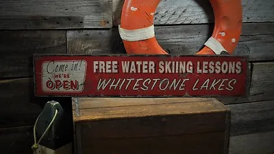 Custom Lake House Water Ski Sign -Rustic Hand Made Vintage Wood Sign • $54