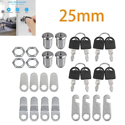 4pcs 25mm Cam Lock Door Barrel Drawer Cabinet Mail Box Locker Cupboard + 8 Keys • £8.89