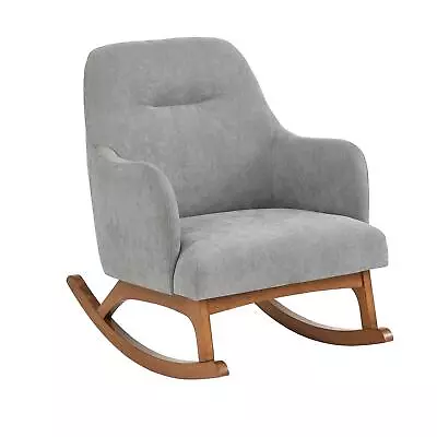 Mid-Century Style Rocking Chair In Light Grey Upholstered Finish • $389.77