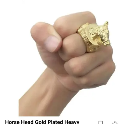 £29.99 • Buy Gold Plated Horse Head Ring Heavy 18k Polished Cowboy Stainless Steel Solid