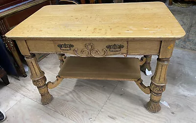 Antique Art Nouveau Carved Oak Desk Library Table With One Drawer • $667.25