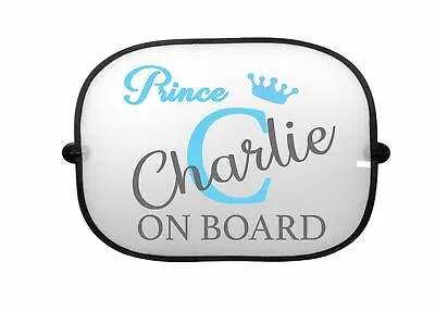 Personalised Prince On Board Car Sun Shade Boys Blue Kids Baby Sun Shade Visor • £6