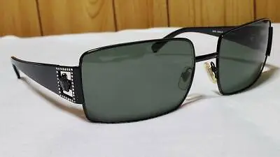 VERSACE Vintage Medusa Sunglasses Black Frame Rhinestone Dark Green Lens Unisex  • $452.34