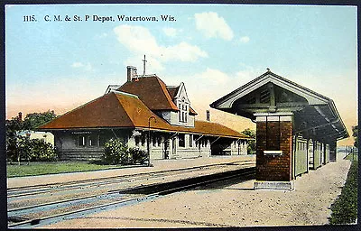 WATERTOWN WI~1900's C. M. & St. P Depot ~ CHICAGO MILWAUKEE ST. PAUL PACIFIC RR • $12.50