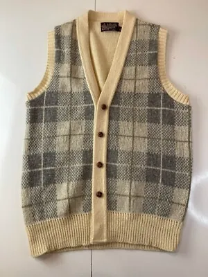 Newcastle Knits Mens Cardigan Sweater Multicolor Plaid Ribbed Sleeveless L • $29.99